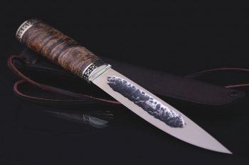 Якутский нож средний "БЫHAХ" Клинок х12мф. Рукоять мельхиор, карельская береза (черная).