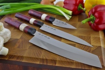 Набор японских ножей "Фудзияма" сталь х12мф, Рукоять карельская береза(красная).